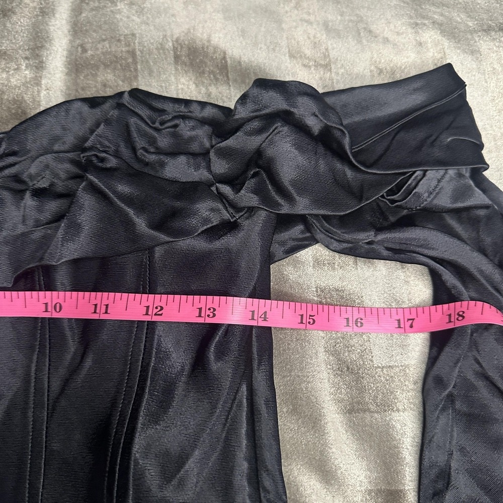Meshki Black Satin Off-Shoulder Mini Dress - Picture 7 of 15